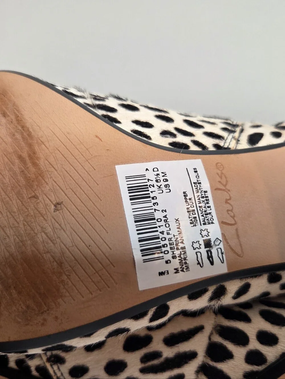 Clarks Sheer Flora 2 Leopard Print Calf Hair Ankle Boots Leather Size 9
